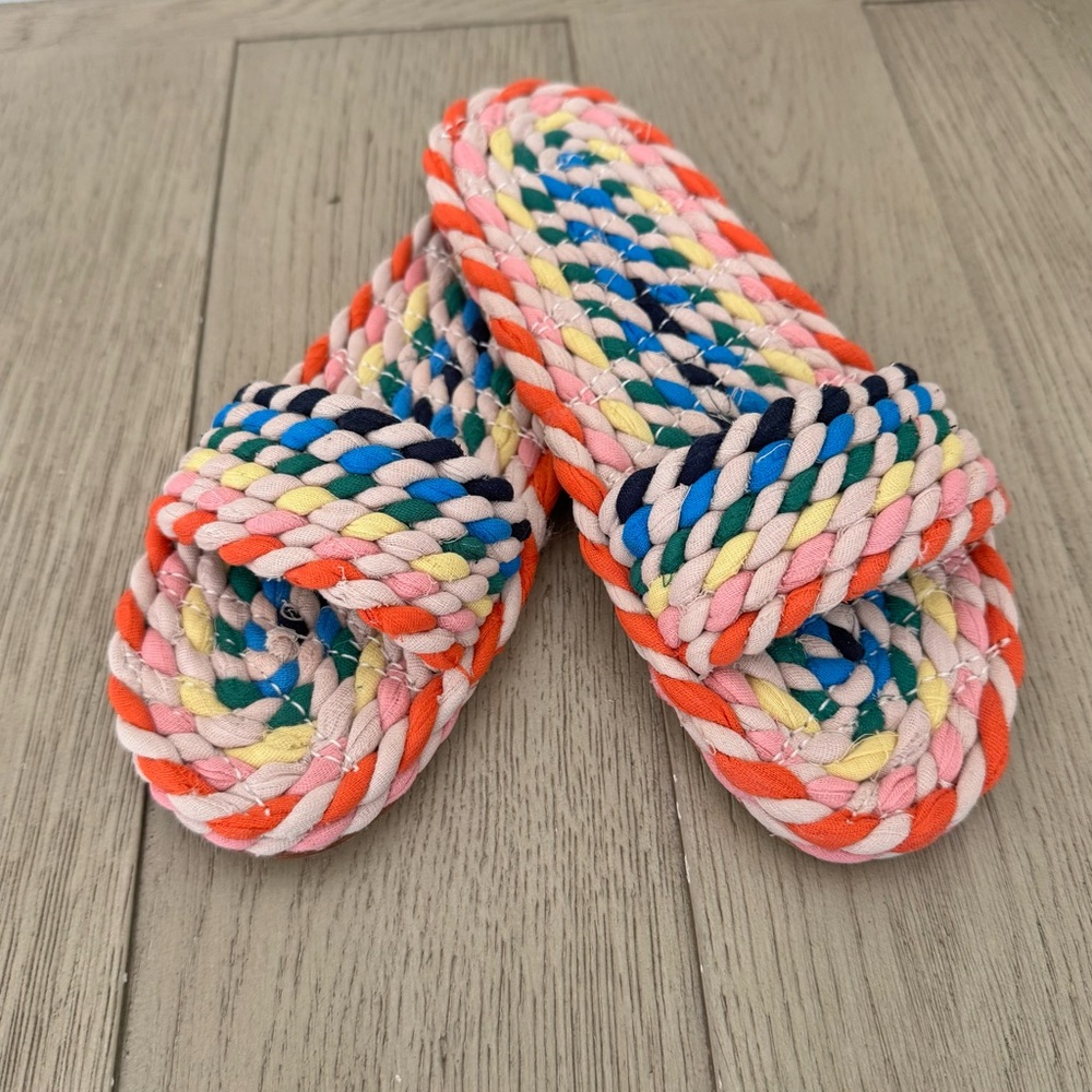 Loeffler Randall Multicolor Braided Slide Sandals - Pink, Blue, Yellow, Orange